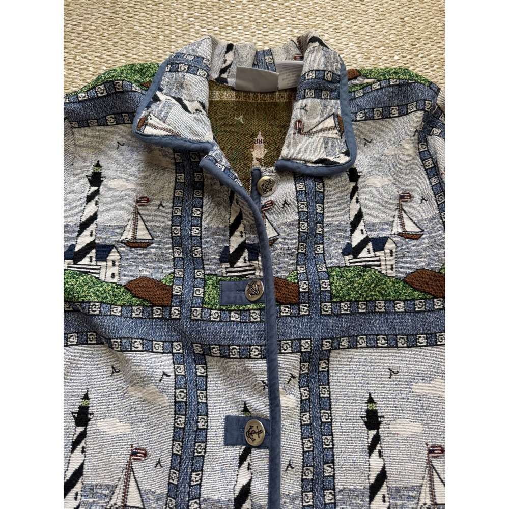 Blair Lighthouse Tapestry Jacket Womens 3XL Nautical Sailboat Woven Chore Coat - Picture 5 of 11